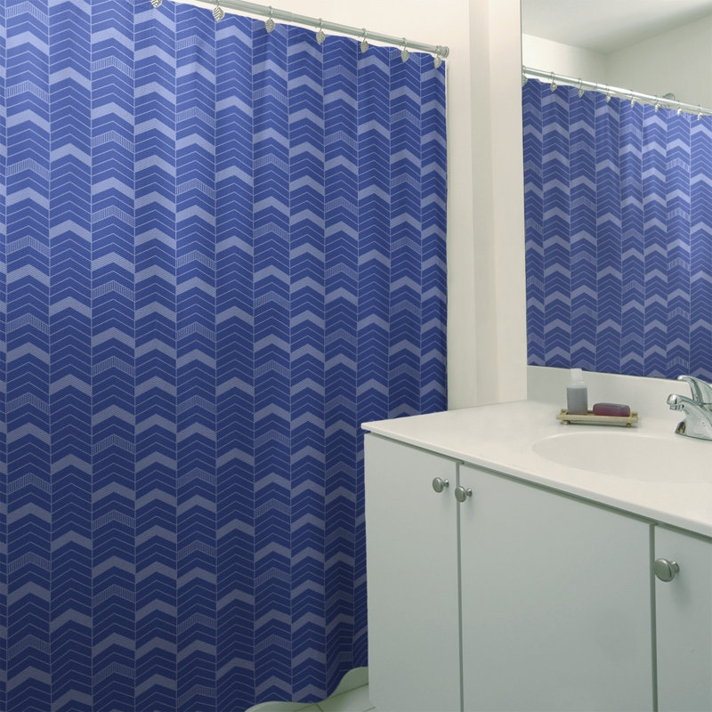 Rideau de douche simple à chevrons, Bleu / Gris