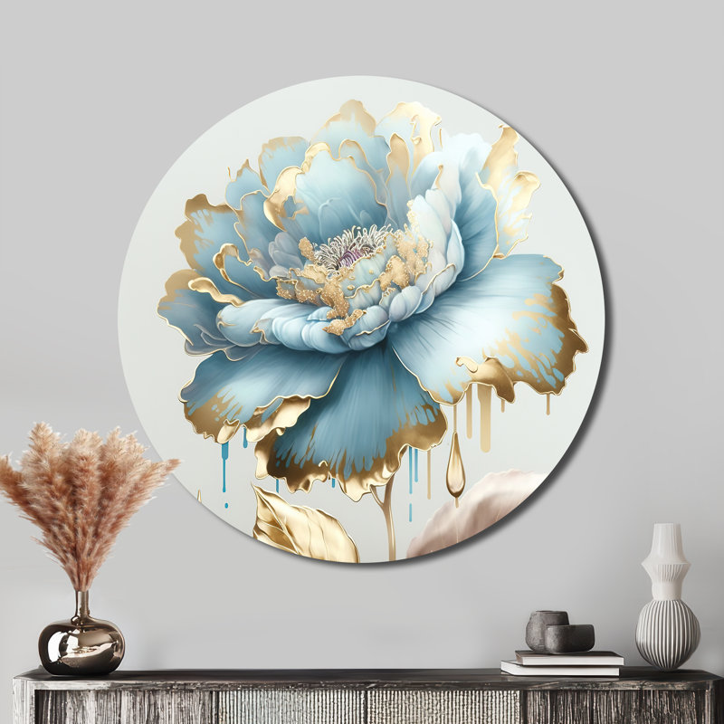 Chic chic fleur bleue III - art floral rond en métal, H 16 po x l 16 po