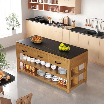 Vintage American rustic rock slab kitchen island