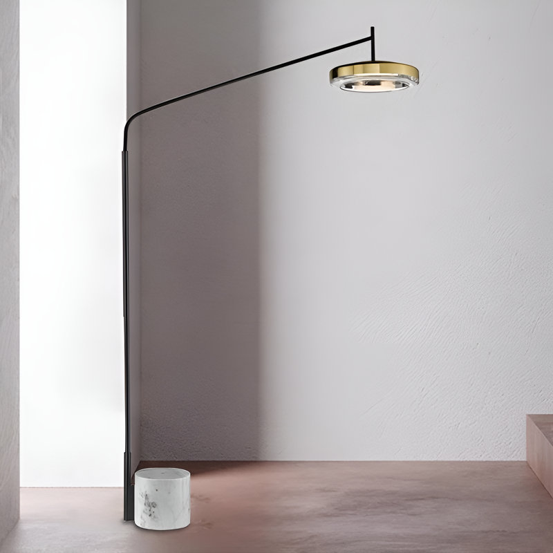  Lampe sur pied à DEL avec base en marbre et abat-jour en verre Lampadaire | Haut cadre en acier pour le salon