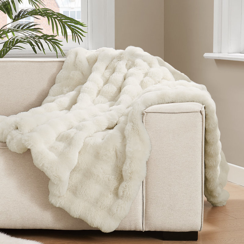 Brooklyn Loom Bubble Faux Fur Throw Blanket, Ivory