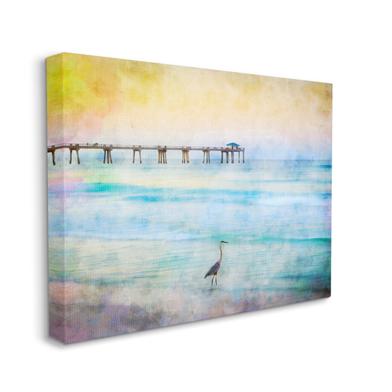 «Abstract Heron On Shore» par Daniel Sproul, H 16 po x l 20 po x P 1,5 po, Giclée encadrée noir minuit