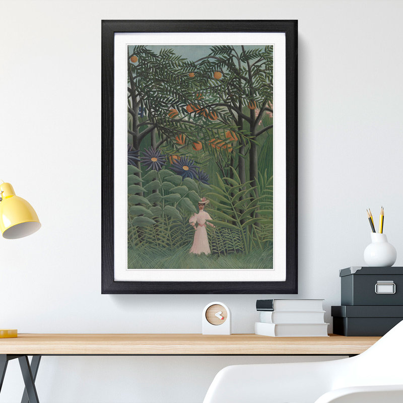 Woman Walking in an Exotic Forest by Henri Rousseau - Picture Frame Painting, 48cm H x 36cm W x 2cm D, Black