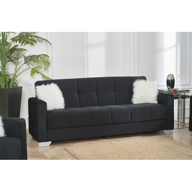 Sheeley Twin 90'' Velvet Tight Back Convertible Sofa, Black Velvet