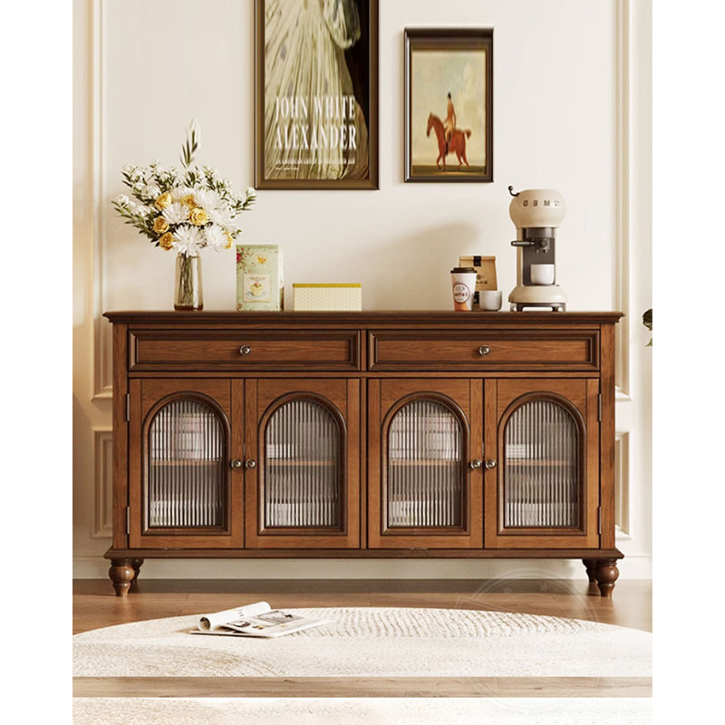 62.99" Tan Rectangular Solid Wood Sideboard