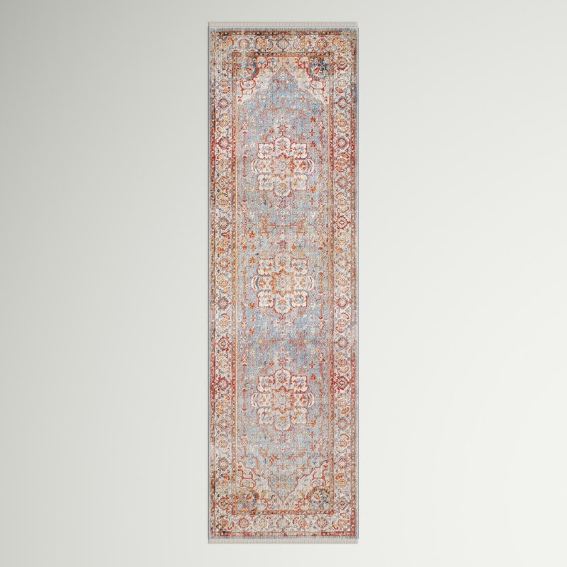 Tapis bleu / beige Mendelsohn, Tapis de couloir 2 pi 7 po x 9 pi