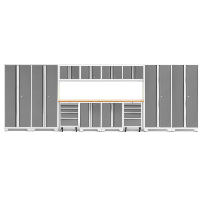 Bold Series 14 Pieces 76.75" H x 216" W x 18" D Garage Storage Cabinet Set, Bamboo, Platinum