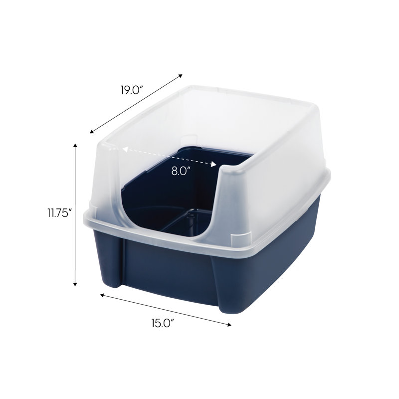 Navy Plastic Open-Top Cat Litter Box with Shield