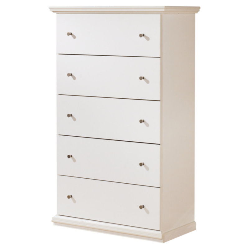 Cottage Charm White 5-Drawer Chest with Deep Storage and Roller Glides