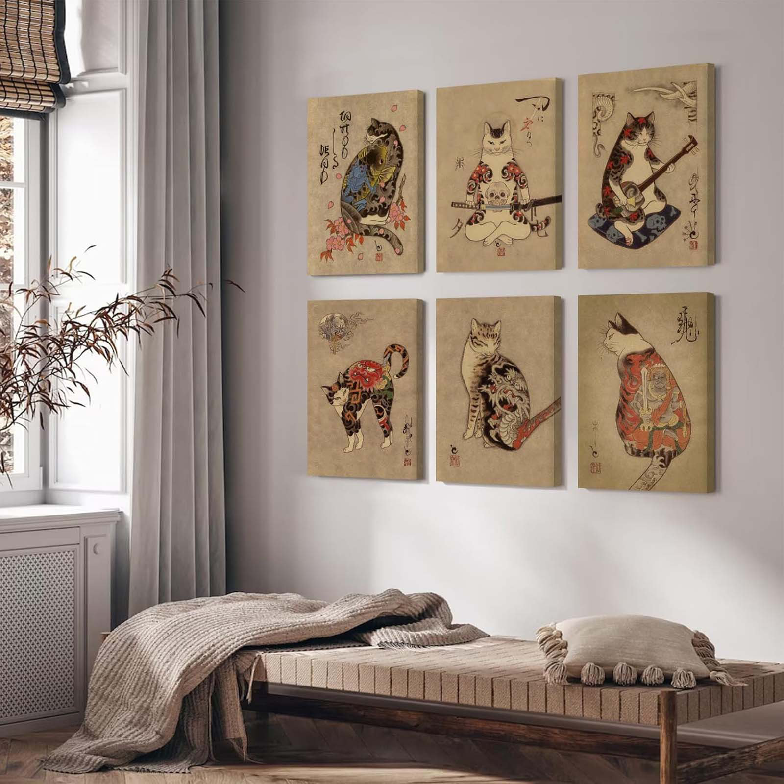 August Grove® Japanese Cat Wall Art Samurai Cat Canvas Poster Anime ...