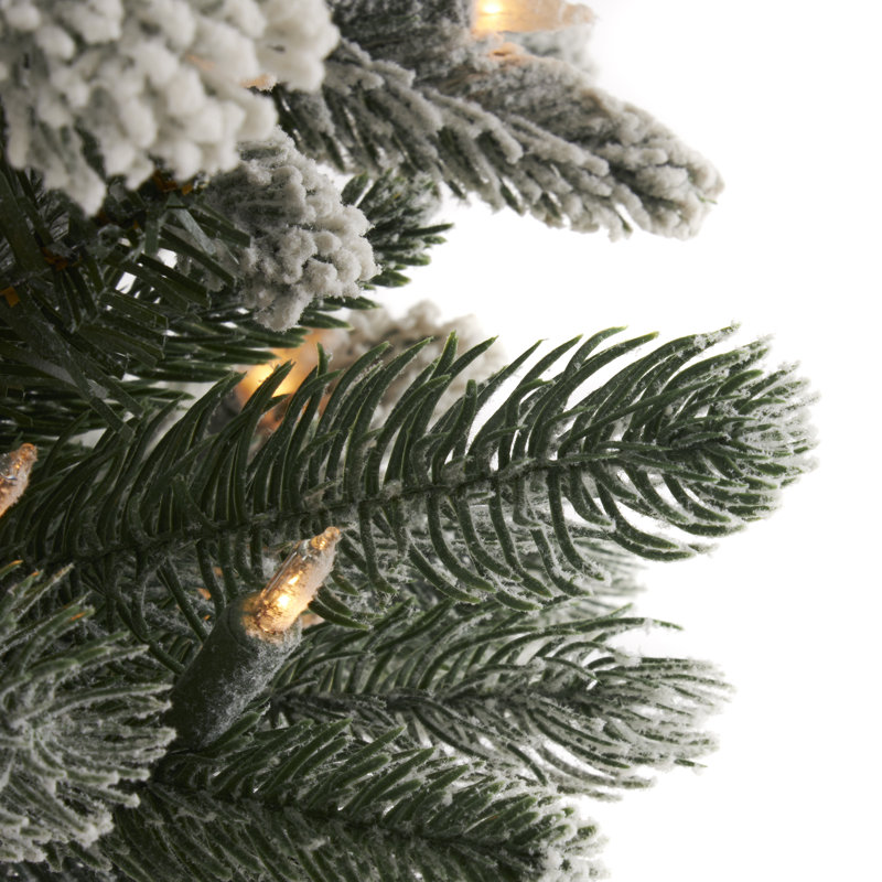 Home Heritage 7 Foot Slim Pine Prelit Flocked Artificial Christmas Tree