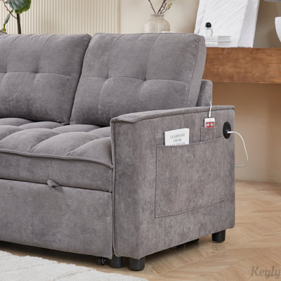 78.75"L-Shaped Pull-Out Sofa Bed with USB and tape-c charging ports