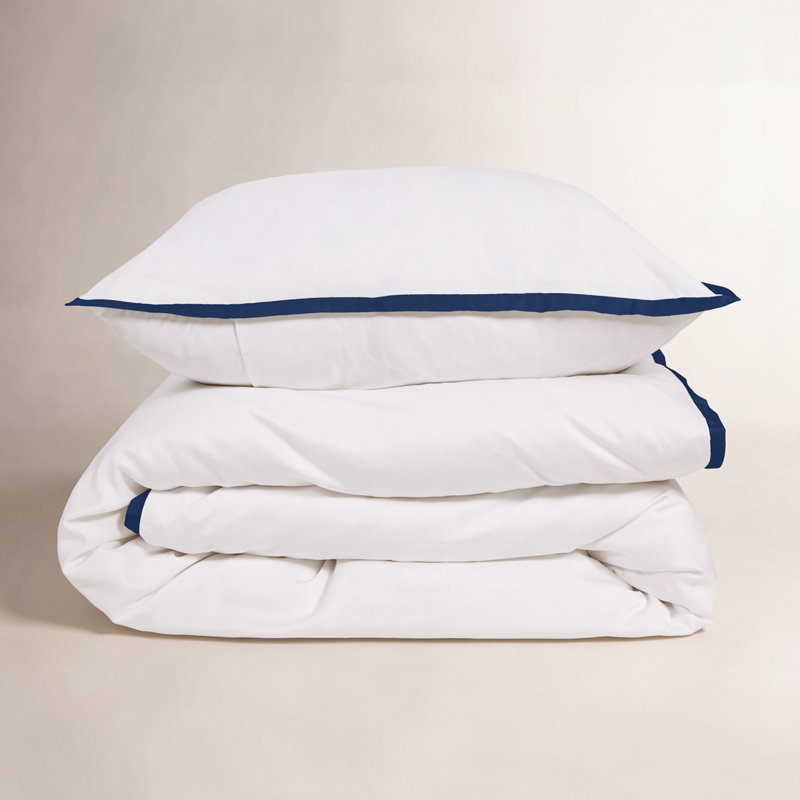 Langston Duvet Cover, Twin Duvet Cover +  1 Standard Sham, White/Navy