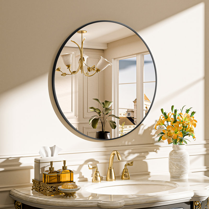 Round/Circle Vanity Mirror with Aluminum Alloy Frame, HD Tempered Glass, French Cleat Mounted Wall Decor Bathroom Vanity Mirror