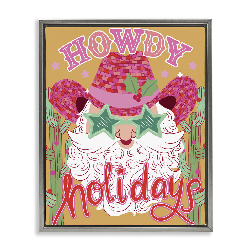 Art mural sur toile flottant Howdy Holidays Cowboy Santa, design par Arrolynn Weiderhold, Cadre flottant gris lustré