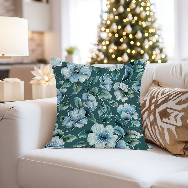 Floral Aquamarine Flowers II Modern, 18"H x 18"W