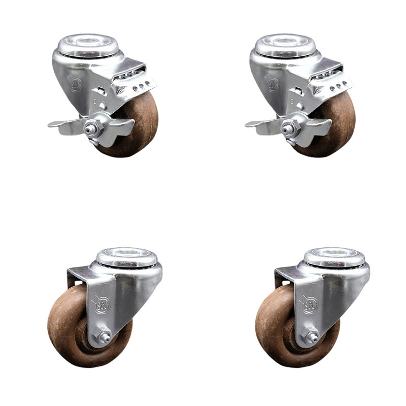 Ensemble de roulettes pivotantes en nylon haute température avec 2 freins, H 3 po x l 3 po