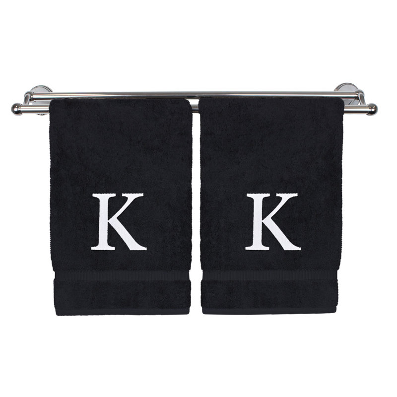 Essuie-mains monogrammés - ensemble de 2 - lettre bloc, Noir / blanc, K