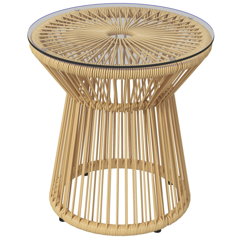 Table de bout en rotin, table d'appoint ronde à tambour creux, beige