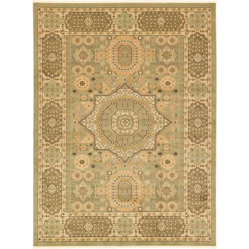 Ophelia Oriental Indoor Rug, Rectangle 9' x 12'2", Green/Tan