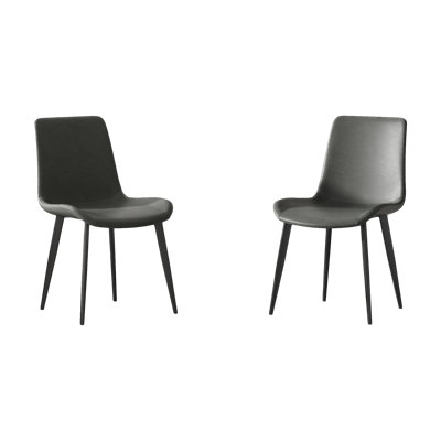 Modern Dining Chair Set of 2 – Upholstered Faux Leather Seats with Sturdy Metal Legs