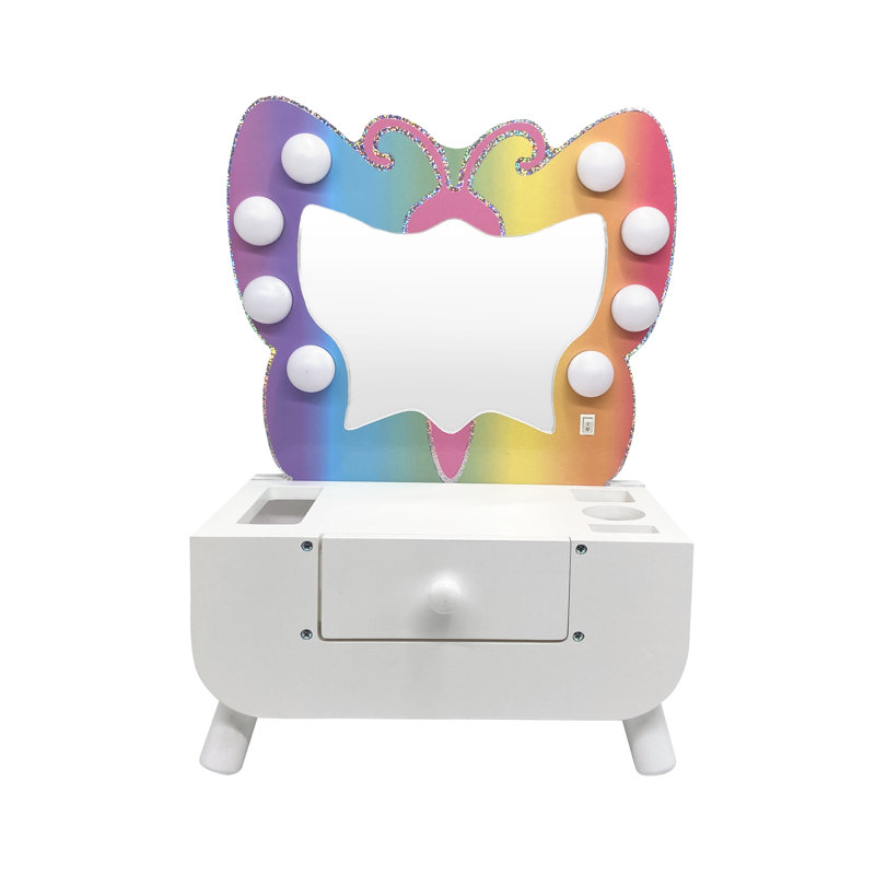 Colorful Butterfly-Shaped Tabletop Vanity with LED Lights and Accessories