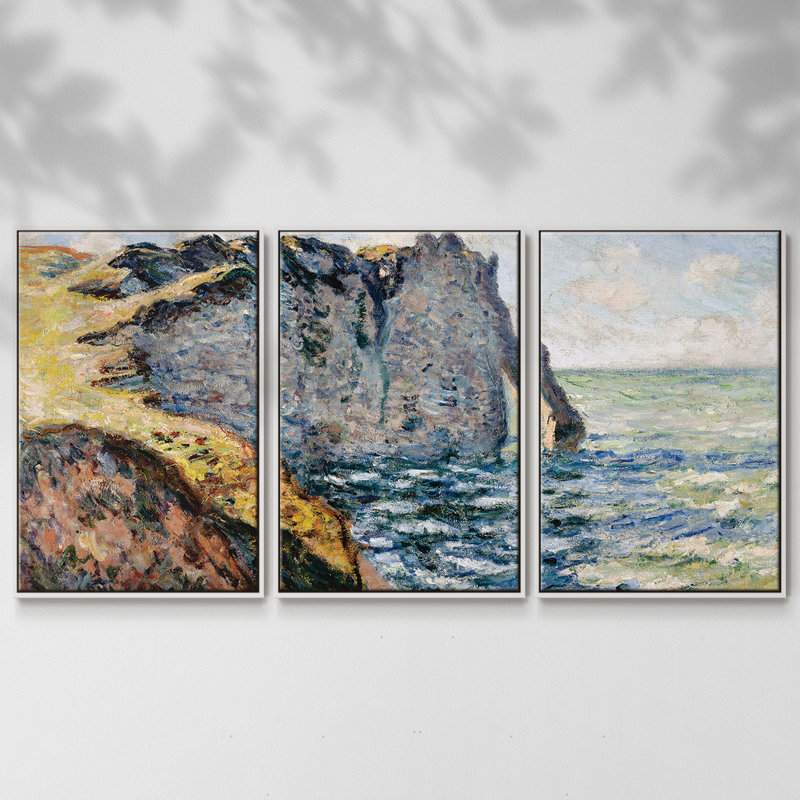 Ensemble de 3 pièces encadrées sur toile Monet, H 24 po x l 48 po x P 2 po, Cadre blanc