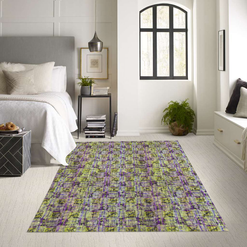 Tapis intérieur / extérieur en polyester tissé à la machine rectangle mauve / vert, Rectangle 2 pi x 3 pi