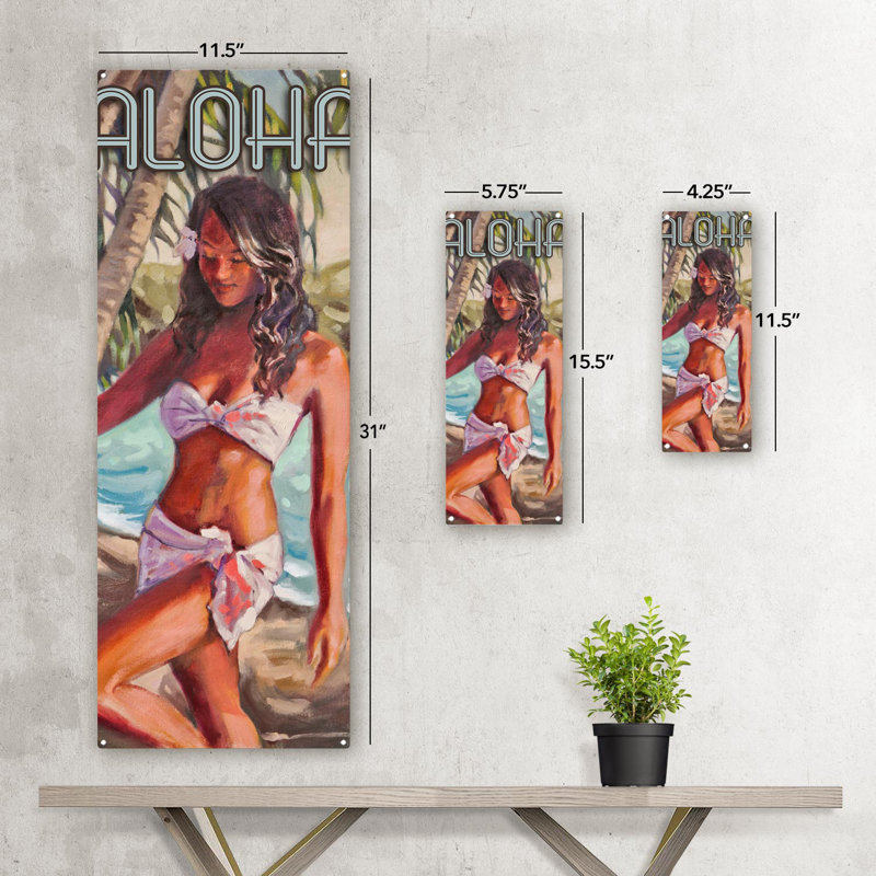 "Aloha Wahine" sur métal, H 5,75 po x l 15,5 po