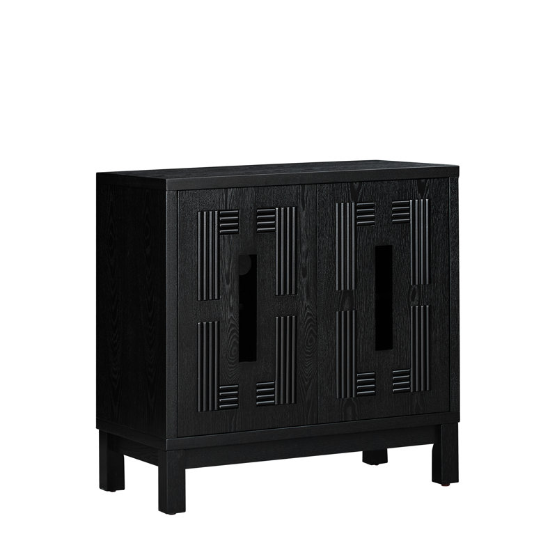 Buffet de style Mid-Century moderne 31,5 "avec portes sculptées ajourées et tablette ajustable Nyx, Noir