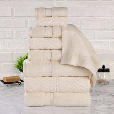 Aneira Chevron Zero Twist Solid and Jacquard Cotton 9 Piece Bathroom Towel Set