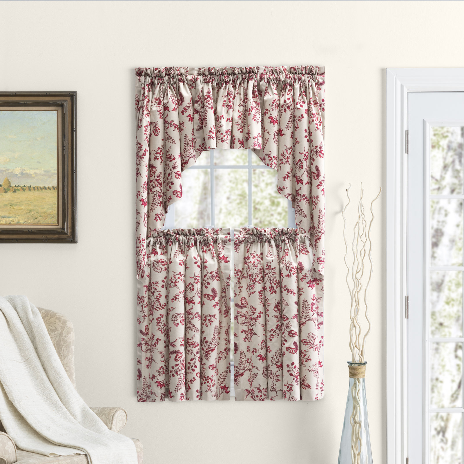 Toile Cotton 42" Tailored Window Valance, Garnet