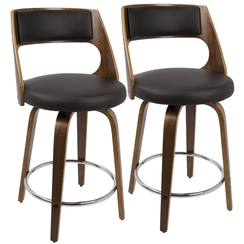 Betuel Swivel Upholstered Counter Stool, Brown Faux Leather/Walnut Frame, Counter Stool (25.25" Seat Height)