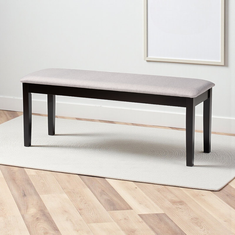 Banc Stu en tissu gris rembourré et bois brun foncé, H 18,9 po x l 47,8 po x P 16,1 po, gris, Noir