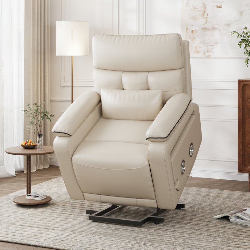 Faux Leather Power Lift Recliner Chair For Elderly, Beige