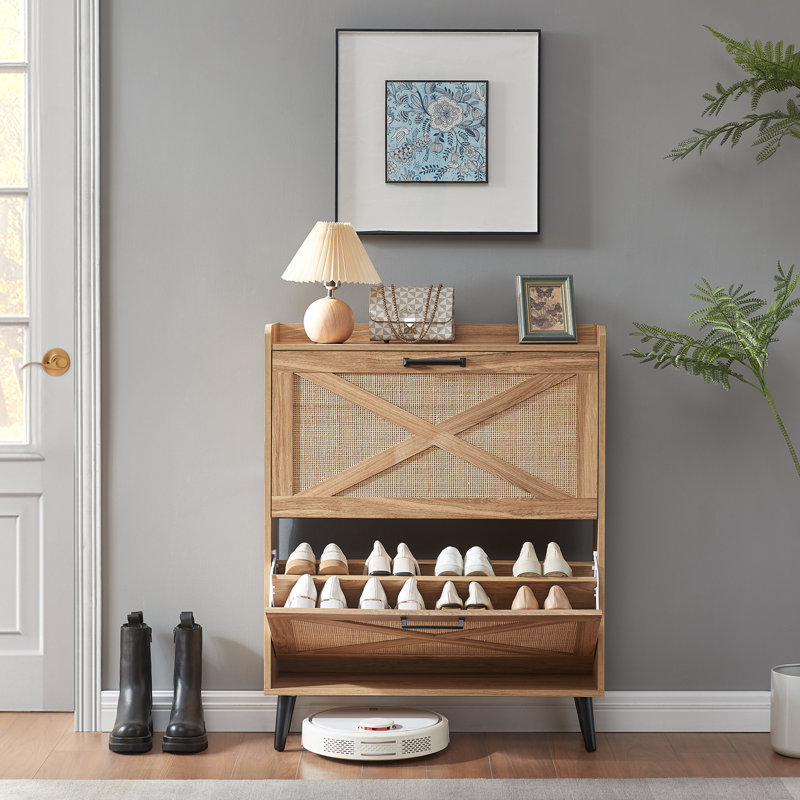 Chea Shoe Storage Cabinet with Adjustable Shelves, Natural, 2