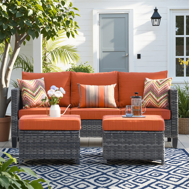 Joette 5 - Person Patio Conversation Set with Cushions, Orange Red