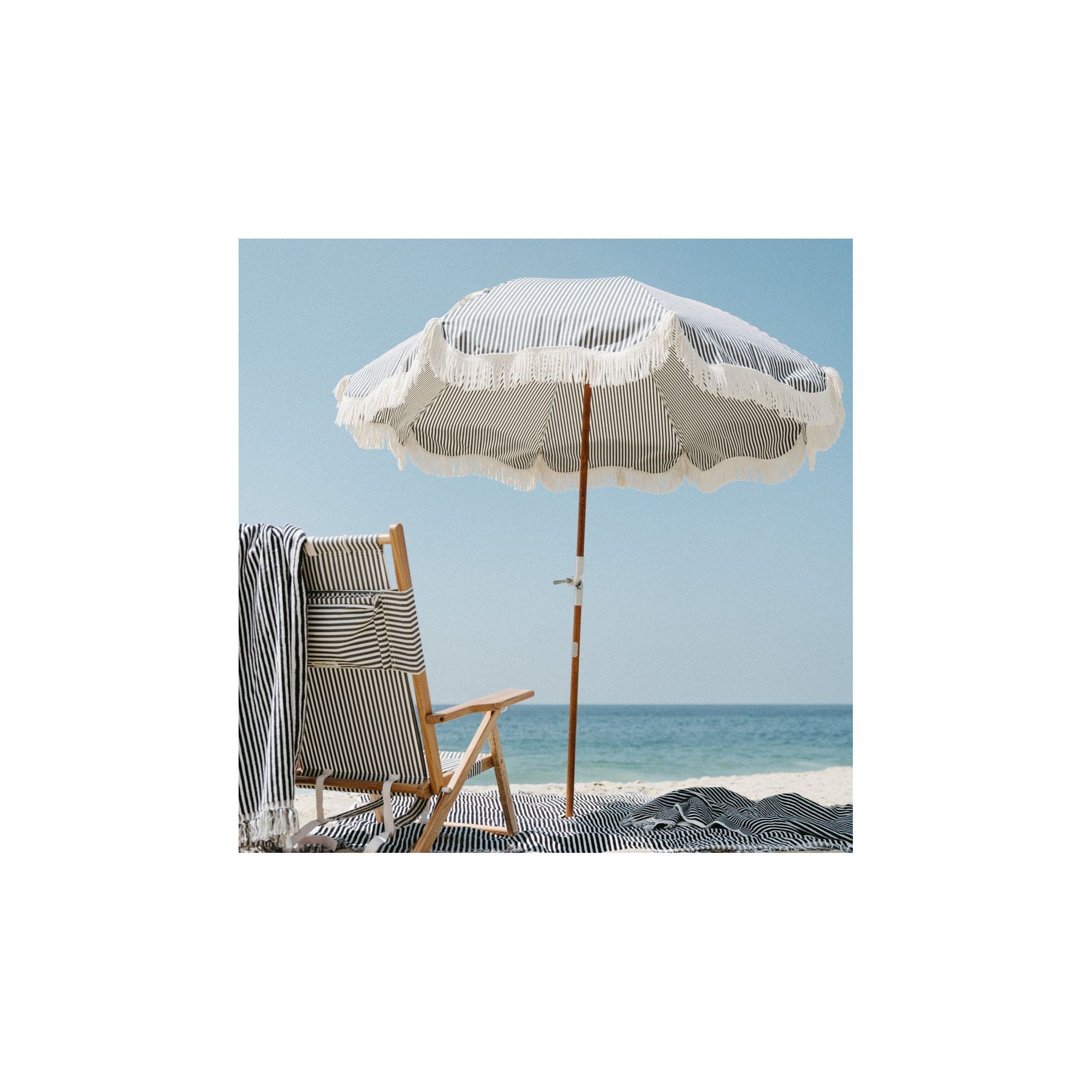 2022/2023 72'' Striped Outdoor Beach Umbrella, Gray