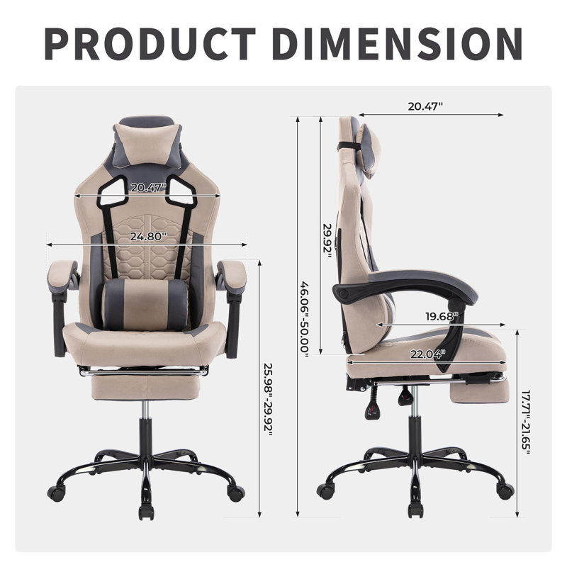 Van PVC Leather Gaming Chair with Adjustable Headrest & Footrest, Gray
