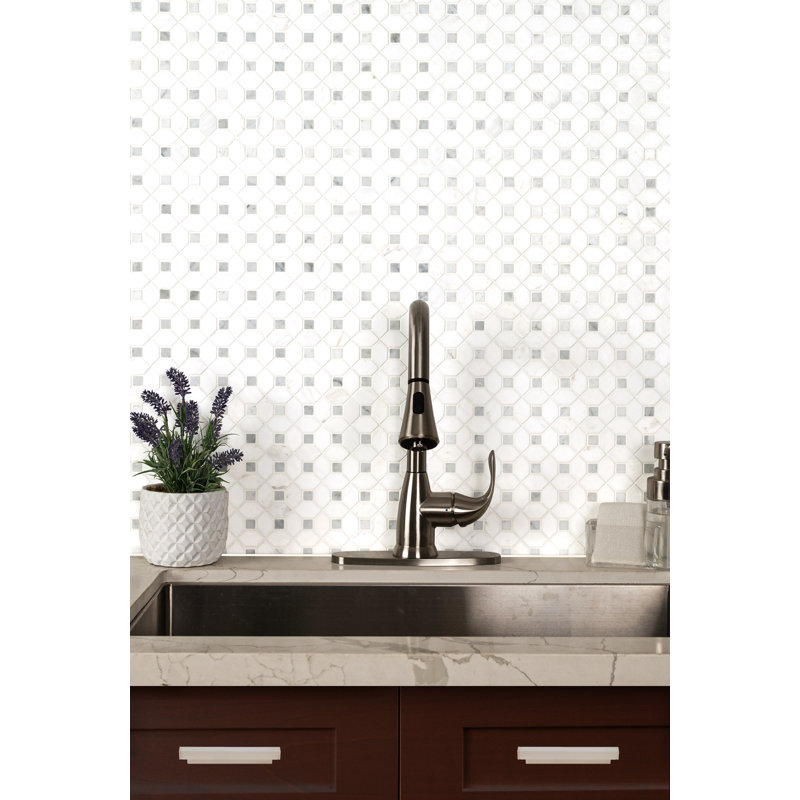 Geometric 13 in. x 13 in. Polished Marble Mosaic Floor and Wall Tile, Calabria Frost Gray