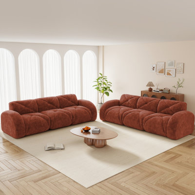 Ensemble de canapé 2 pièces Canapé confortable, ensemble de canapé 3 + 3 places, canapé à assise profonde, tissu de velours doux, fond en éponge haute densité 32D, aucun assemblage requis, ensemble de canapé moderne pour le salon, brun rouge