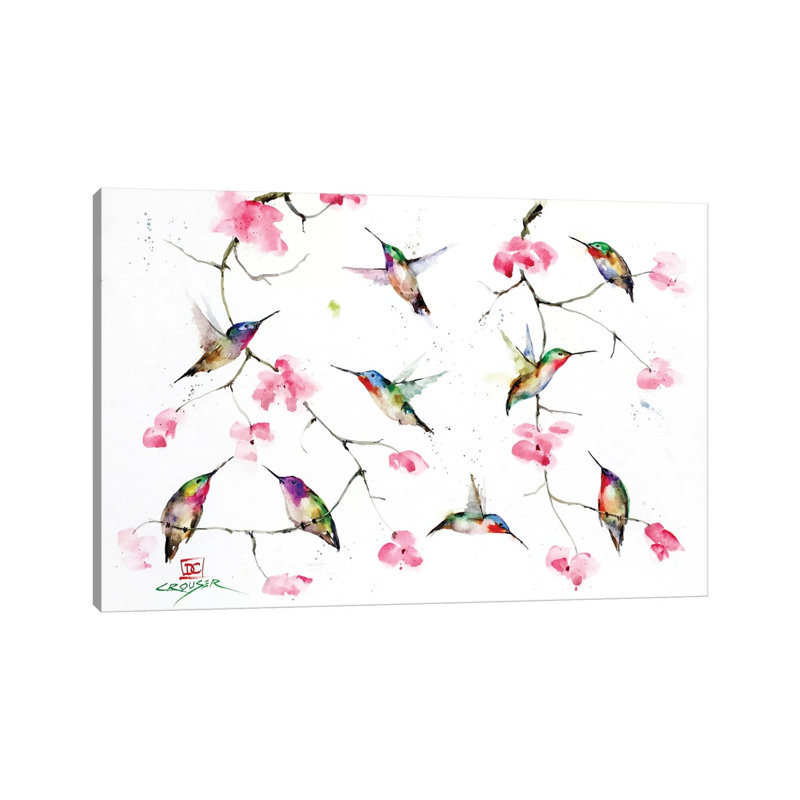 Rassemblement de colibris par Dean Crouser, reproduction d’art, H 18 po x l 26 po x P 1,5 po, Toile tendue, Pas de tapis
