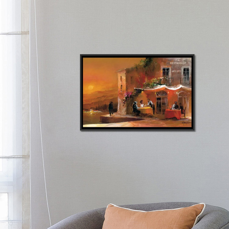 " Dinner For Two I " by Willem Haenraets, 18" H x 26" W x 1.5" D, Black Framed Canvas, No Mat