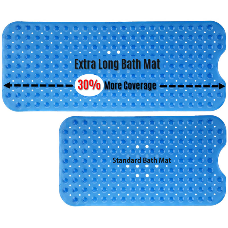 Extra Long Non-Slip Bathtub Mat with Suction Cups, Translucent Blue