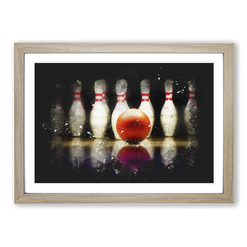 Ten Pin Bowling - Picture Frame Painting, 65cm H x 90cm W x 2cm D, Oak Framed