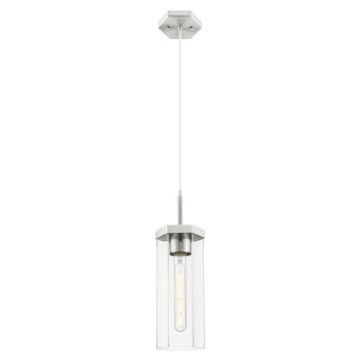 Downtown Urban - Blakeley - Luminaire suspendu 1 corde 5 po - Finition nickel satiné - Abat-jour fumé clair