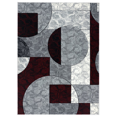Tapis géométrique gris / bourgogne Fabjola