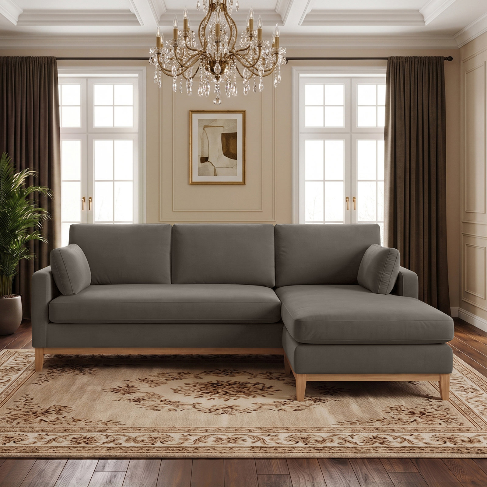 Pierre Velvet Sofa and Chaise, Kelly Green Velvet