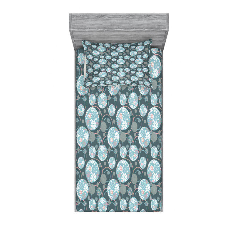 Microfiber Floral Sheet Set, Twin XL Sheet Set with Fitted Sheet