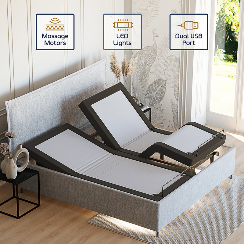 Nestl Adjustable Split King Metal Bed Frame with Massage and USB Ports